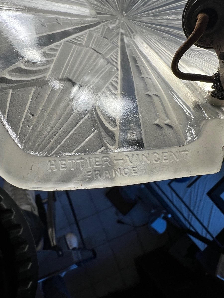 Exceptional Suspension / Ceiling Light (pair Available) Art Deco Signed Hettier & Vincent (1930-photo-7