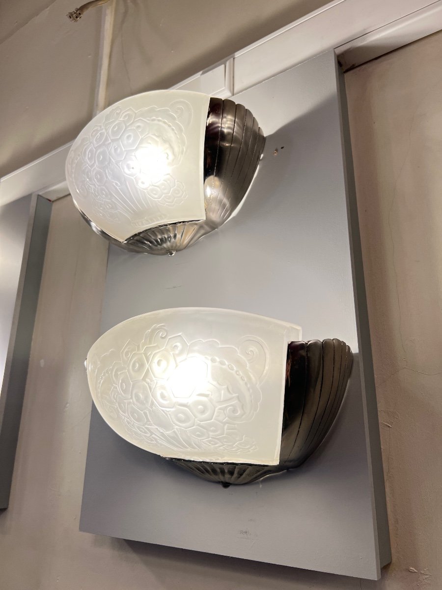 Splendid Pair Of Art Deco Wall Lights Signed Müller Frères Lunéville (art Deco Wall Light 1930) -photo-3