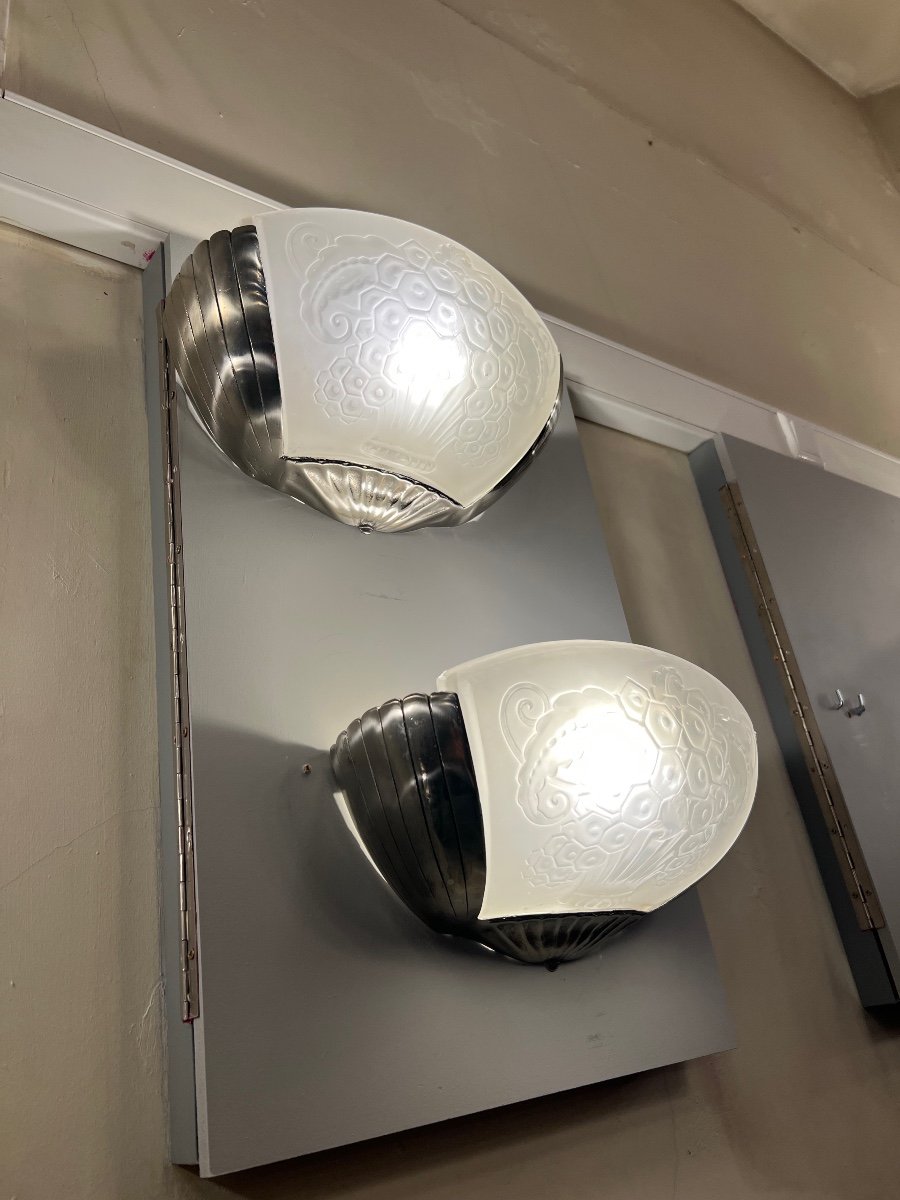 Splendid Pair Of Art Deco Wall Lights Signed Müller Frères Lunéville (art Deco Wall Light 1930) -photo-2
