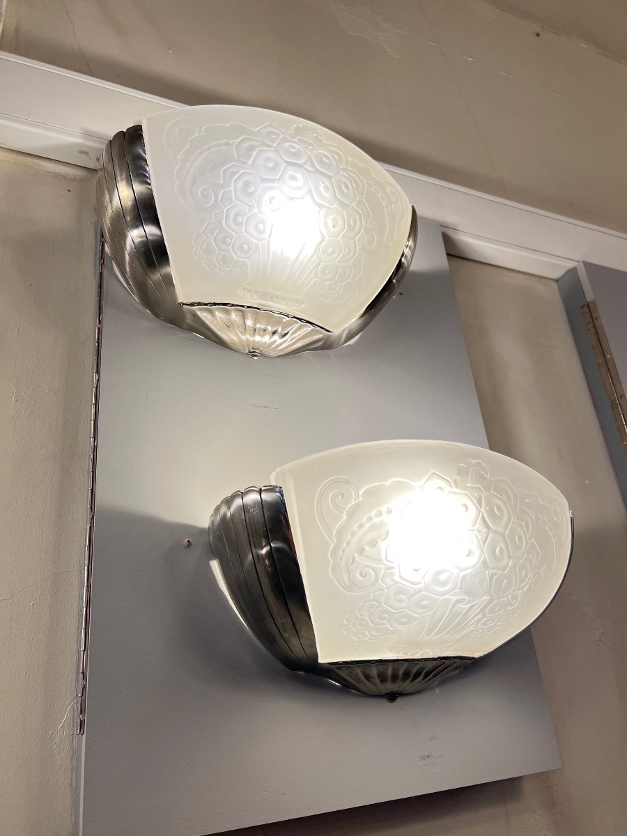 Splendid Pair Of Art Deco Wall Lights Signed Müller Frères Lunéville (art Deco Wall Light 1930) 