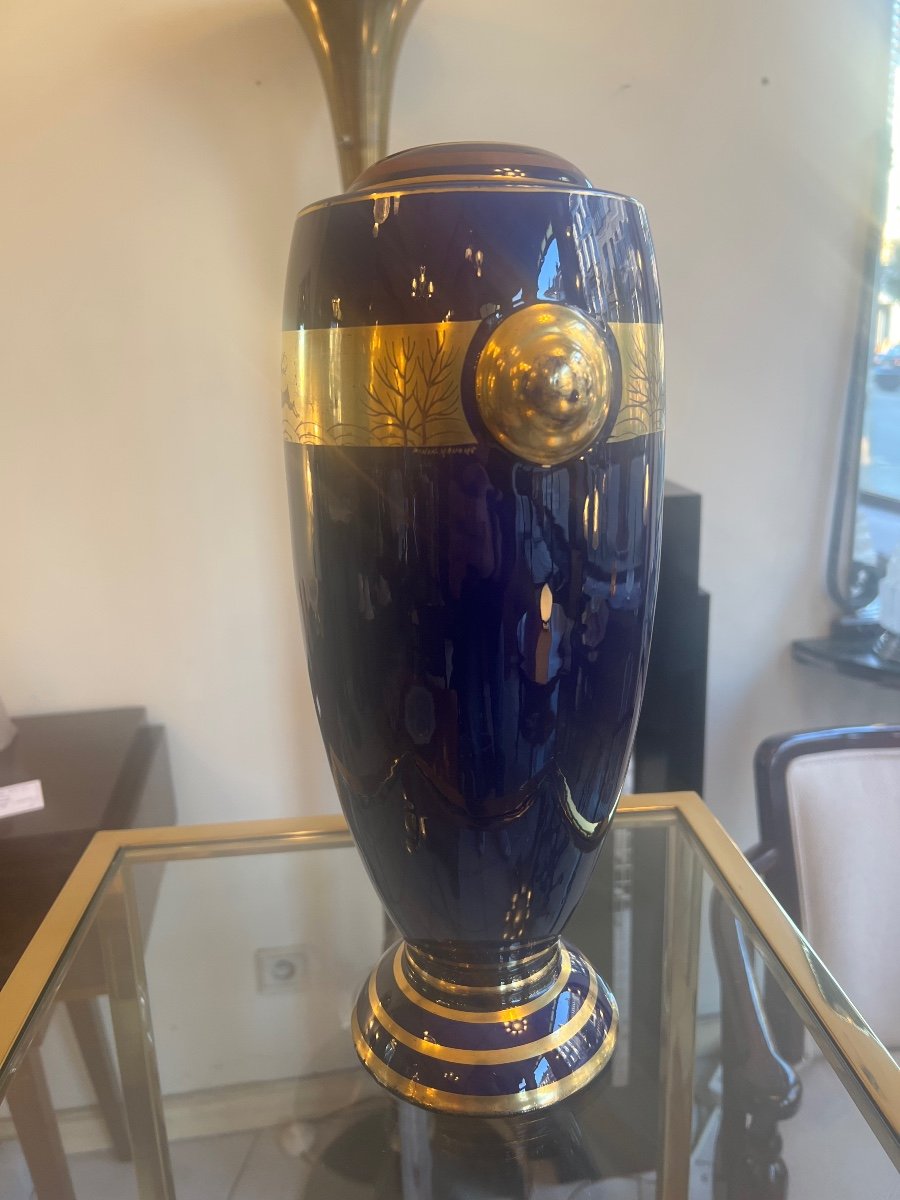 Large Art Deco Vase Ceramics From Tours Signed Maurice Pinon Glazed Earthenware Art Deco Vase 1930-photo-2