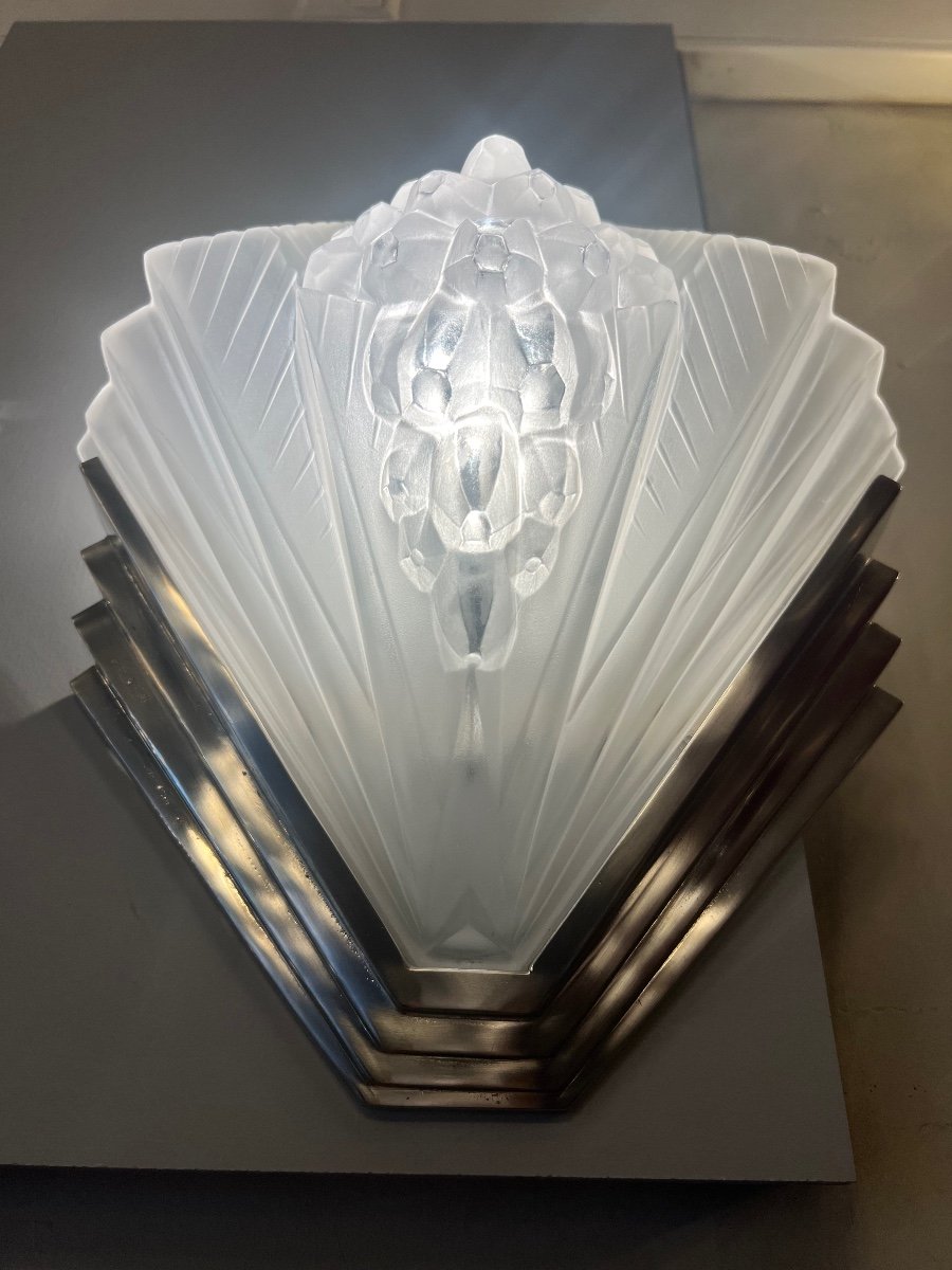 Art Deco Wall Lamp (alone) Signed Petitot France / Nickel-plated Bronze { Wall Lamps 1930 } -photo-1