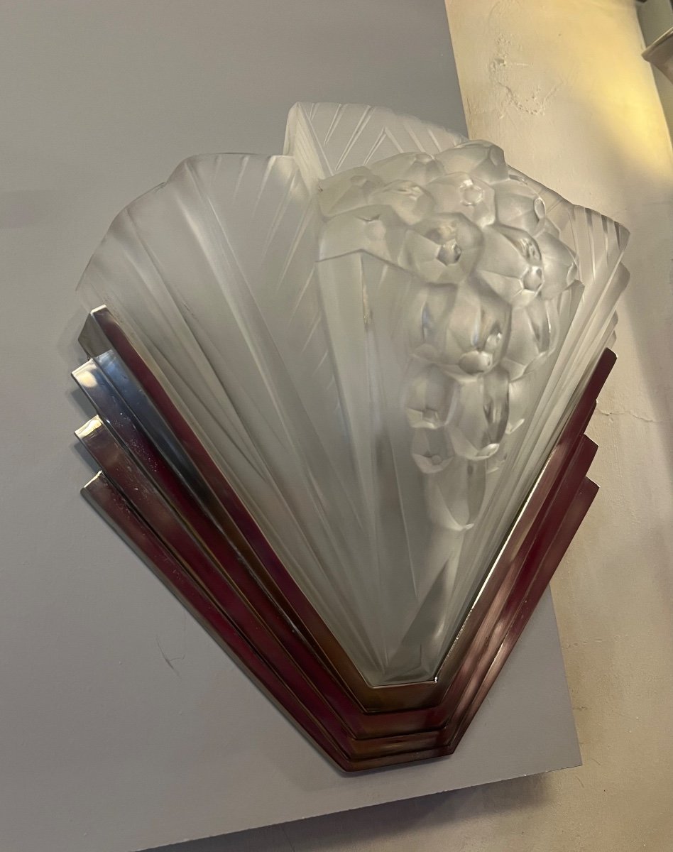 Art Deco Wall Lamp (alone) Signed Petitot France / Nickel-plated Bronze { Wall Lamps 1930 } -photo-5