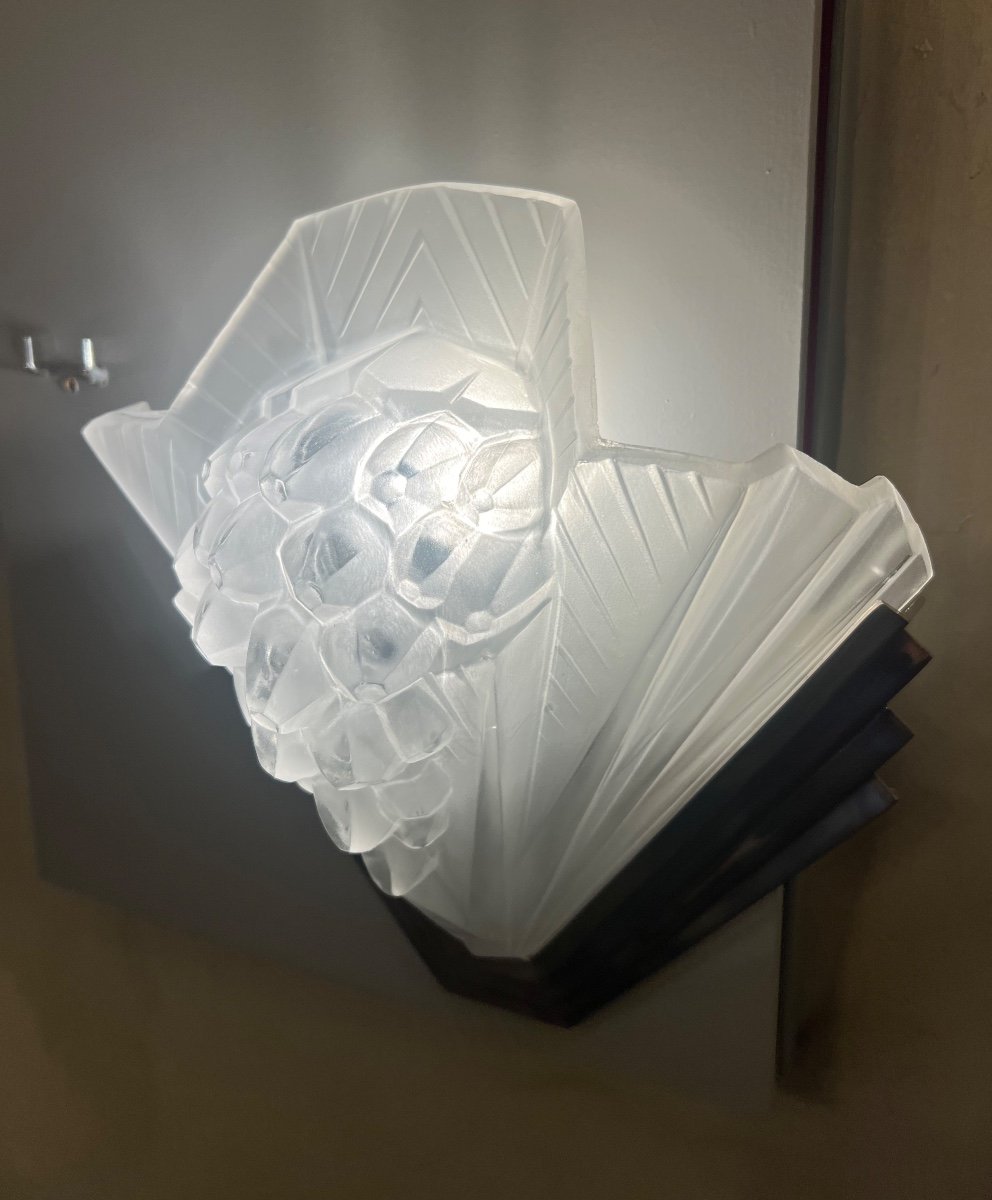 Art Deco Wall Lamp (alone) Signed Petitot France / Nickel-plated Bronze { Wall Lamps 1930 } -photo-3