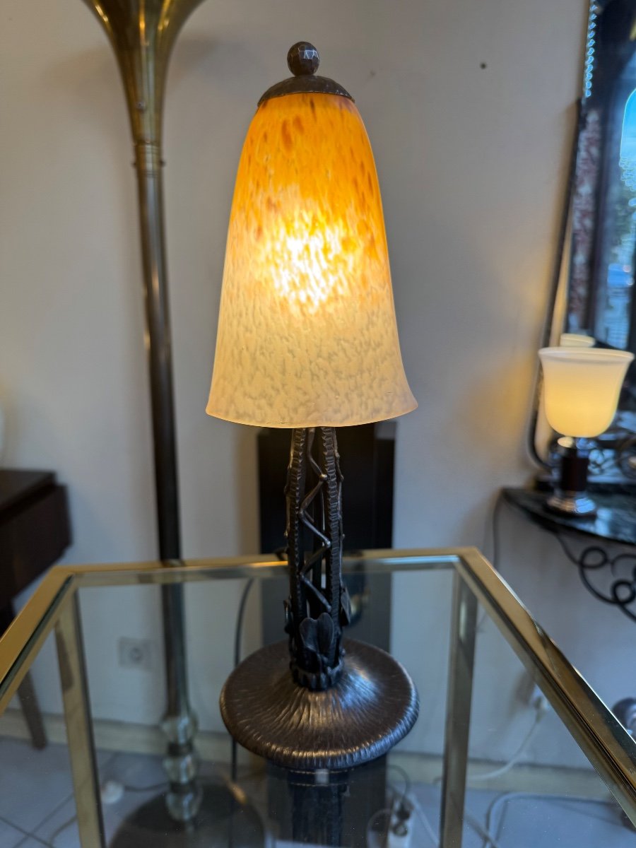 Lampe Transition Art Nouveau / Art Déco Signée Schneider / Verre Marmoréen ( Lampes Deco 1920 )-photo-2
