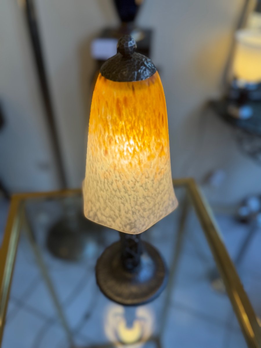 Lampe Transition Art Nouveau / Art Déco Signée Schneider / Verre Marmoréen ( Lampes Deco 1920 )-photo-4