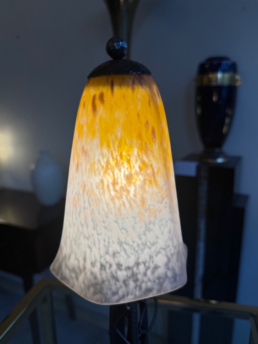 Lampe Transition Art Nouveau / Art Déco Signée Schneider / Verre Marmoréen ( Lampes Deco 1920 )-photo-5
