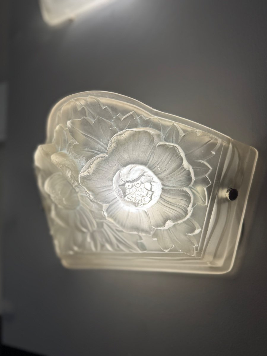 Pair Of Art Deco Wall Lights Maurice Model Signed Verdun France 419 (art Deco Wall Light 1930 -photo-1