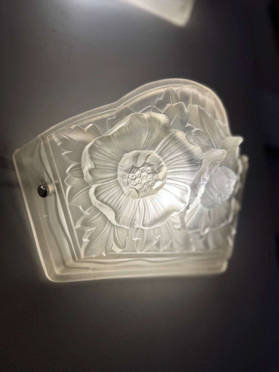 Pair Of Art Deco Wall Lights Maurice Model Signed Verdun France 419 (art Deco Wall Light 1930 -photo-2