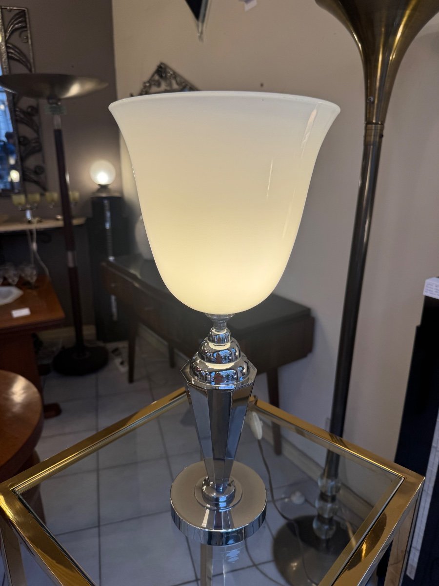Modernist Art Deco Mazda Reflector Lamp In White Opaline (art Deco Lamps 1930s) -photo-2