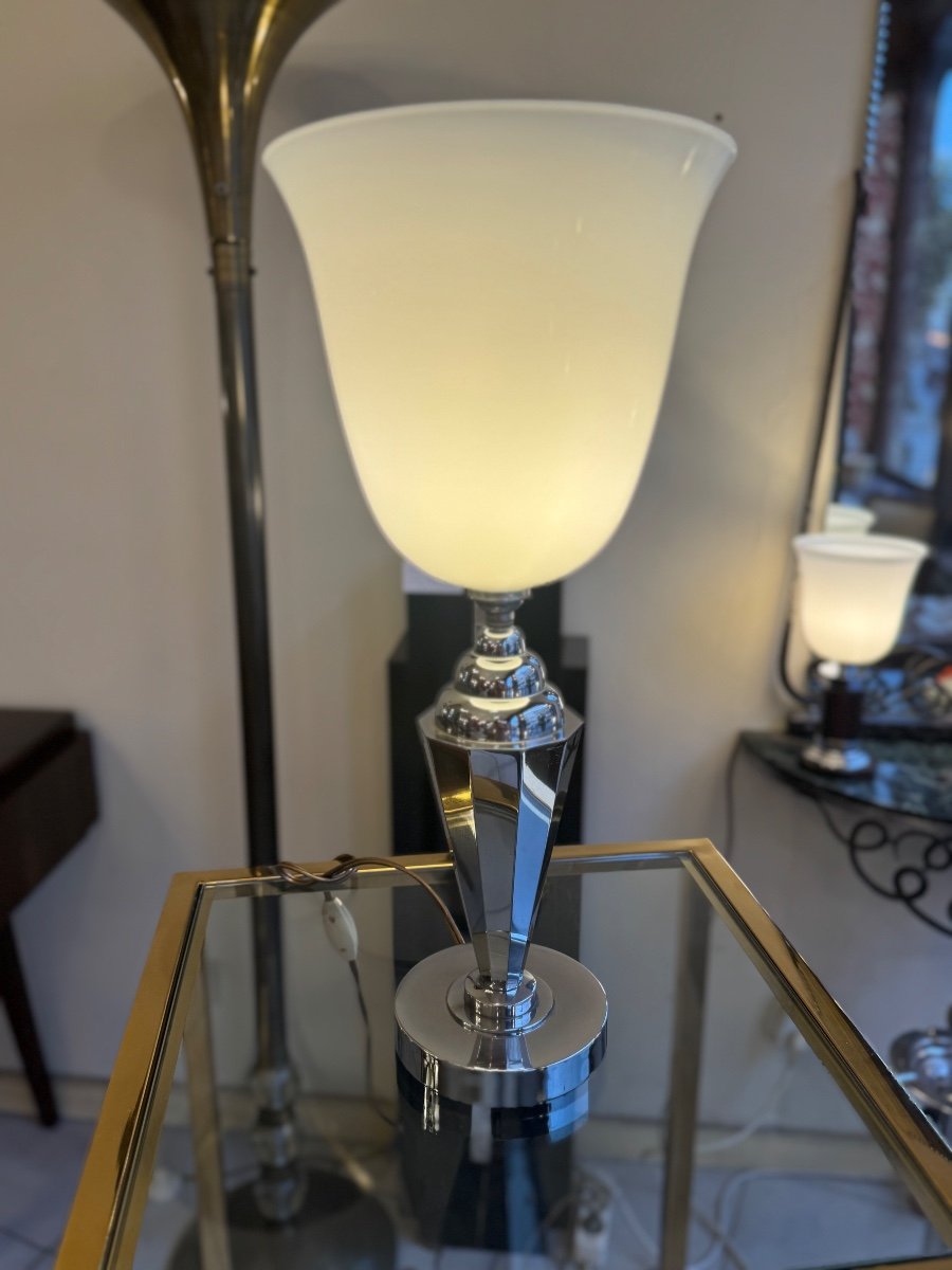 Modernist Art Deco Mazda Reflector Lamp In White Opaline (art Deco Lamps 1930s) -photo-3