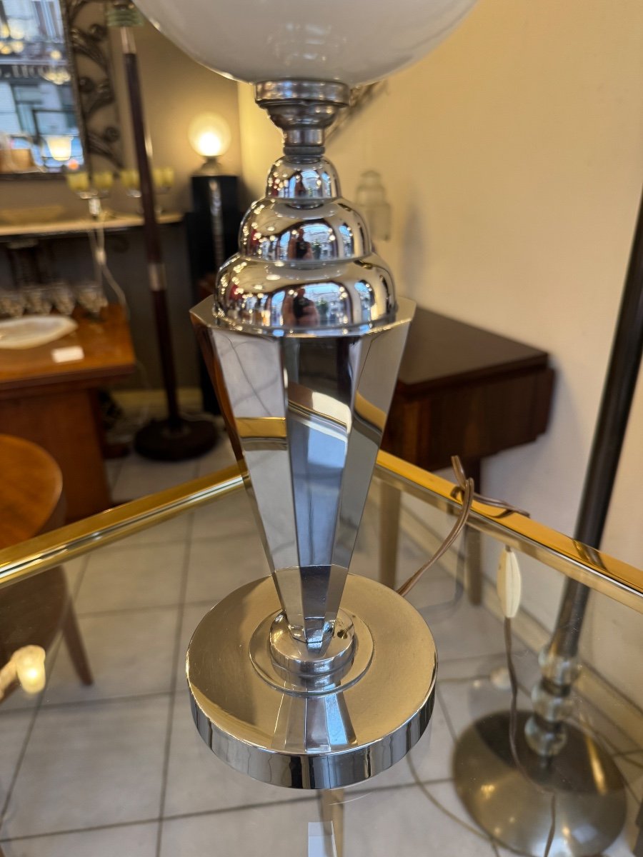 Modernist Art Deco Mazda Reflector Lamp In White Opaline (art Deco Lamps 1930s) -photo-5