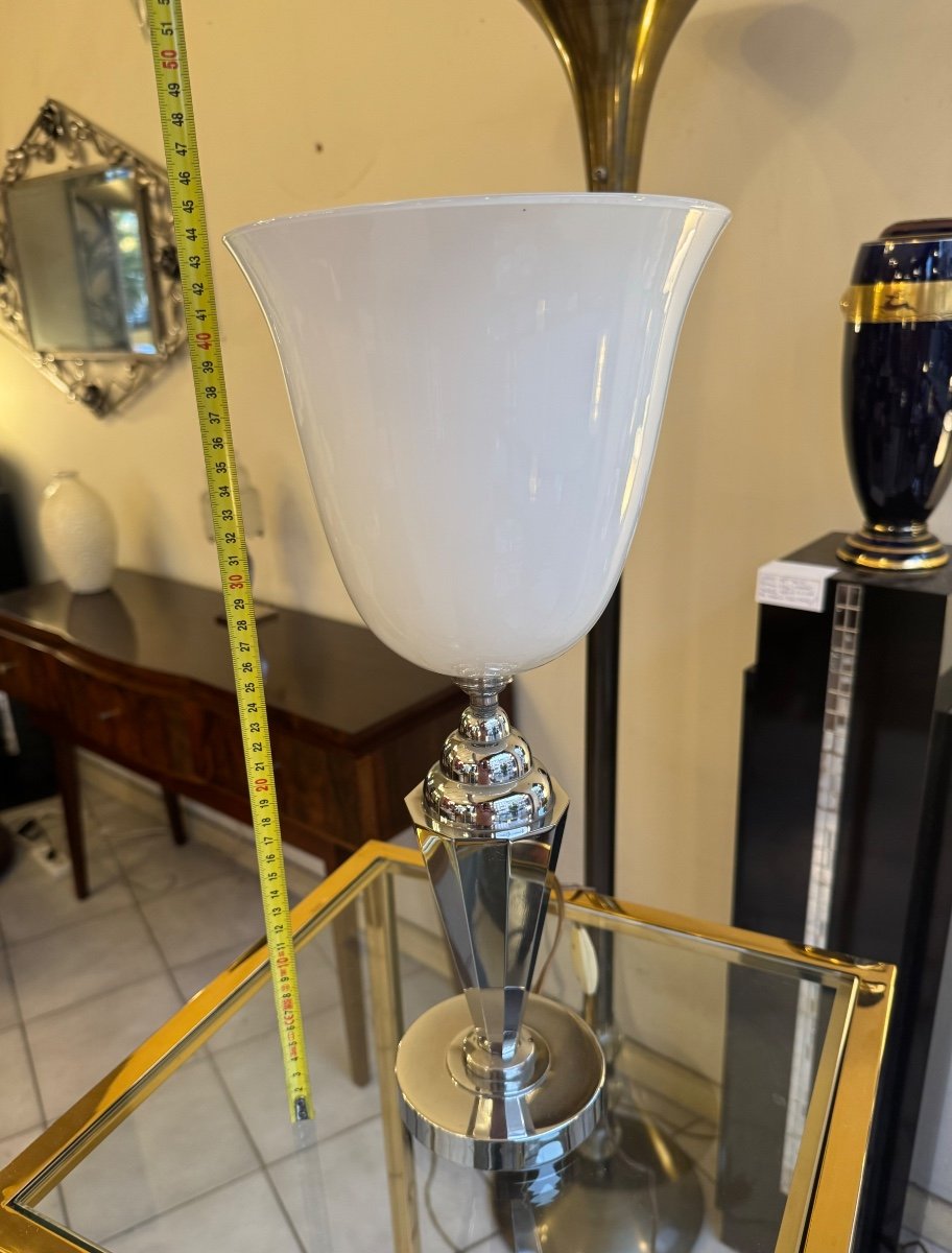 Modernist Art Deco Mazda Reflector Lamp In White Opaline (art Deco Lamps 1930s) -photo-7