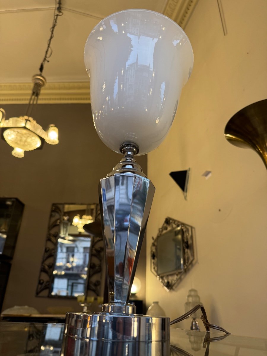 Modernist Art Deco Mazda Reflector Lamp In White Opaline (art Deco Lamps 1930s) -photo-8