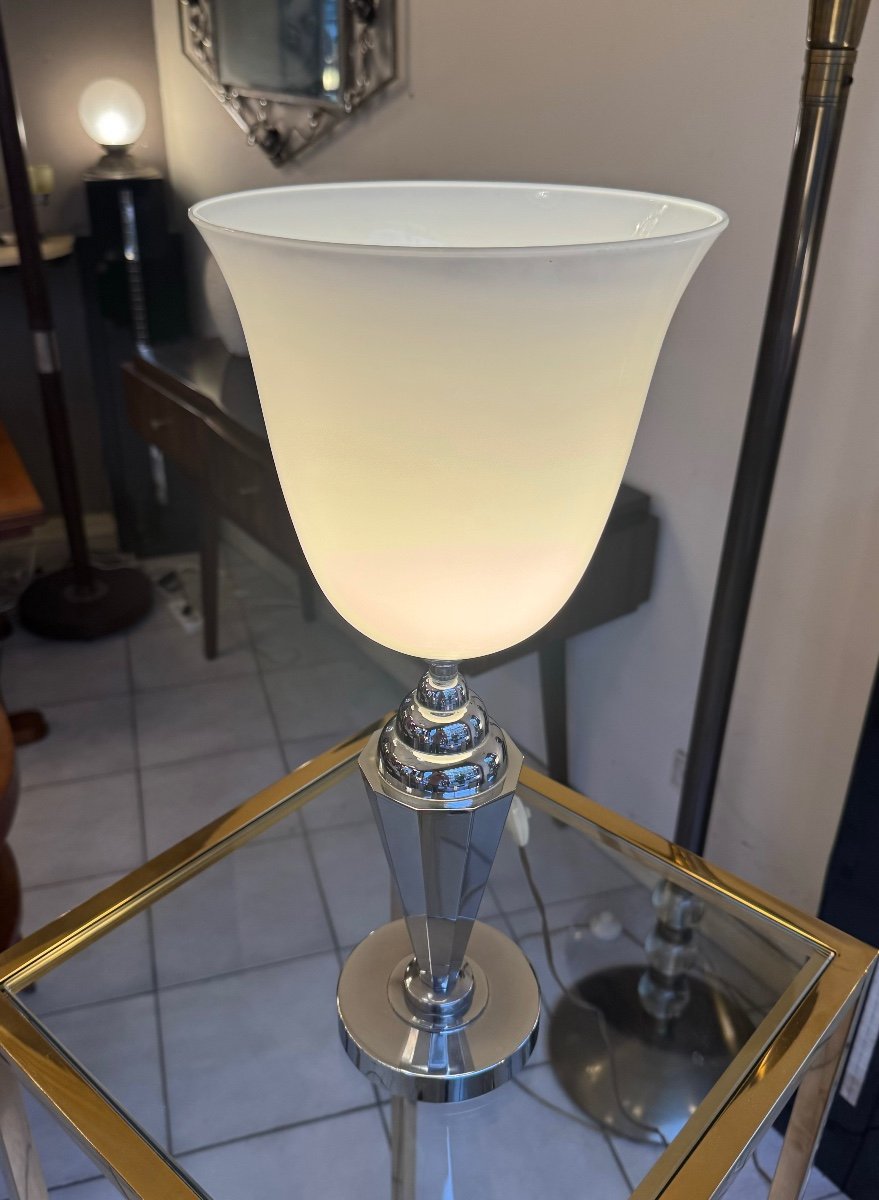 Modernist Art Deco Mazda Reflector Lamp In White Opaline (art Deco Lamps 1930s) 
