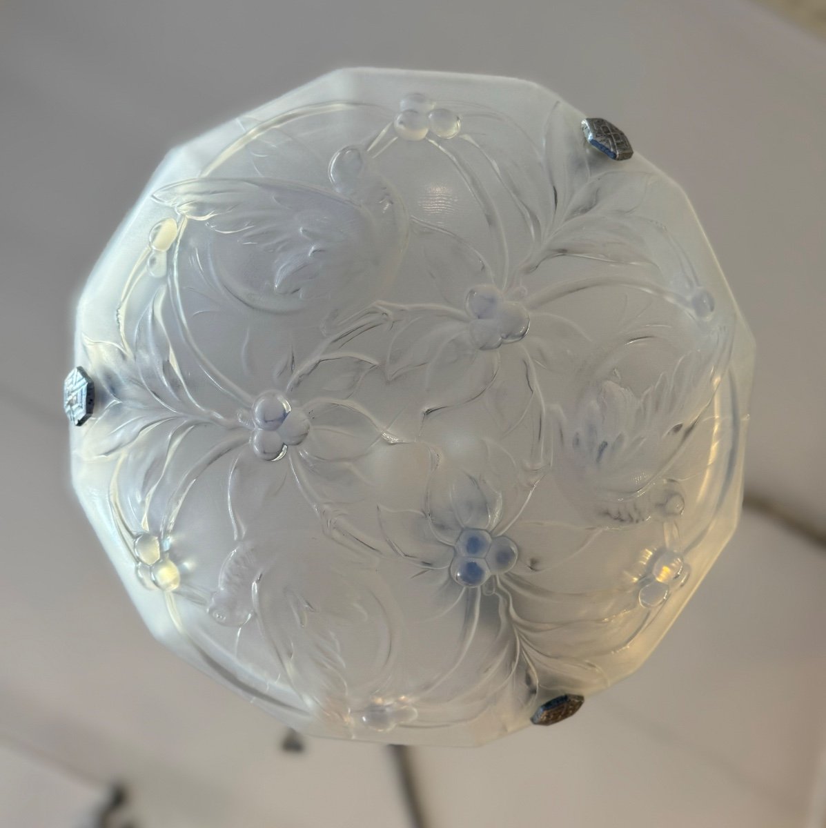 Verlys Art Deco Suspension / Ceiling Light In Opalescent Glass (art Deco Chandelier 1930) -photo-6