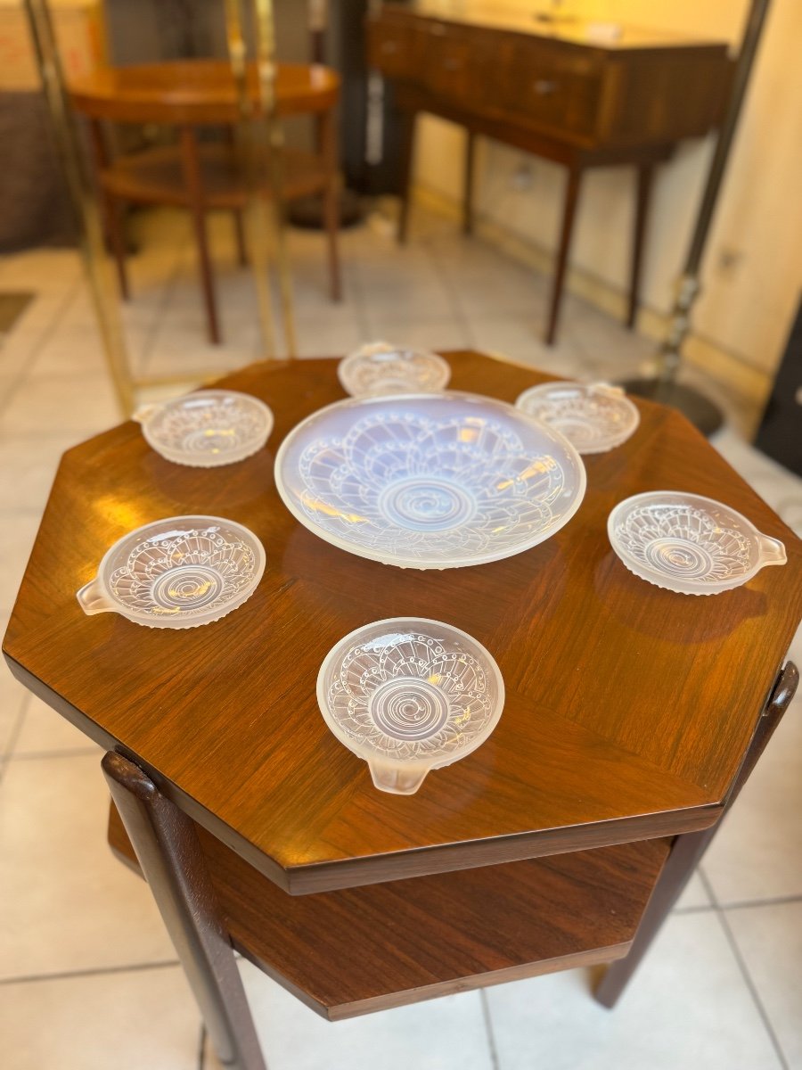 Set Of Opalescent Art Deco Cups (center Table) And Bowls J. Landier France (1930) -photo-2