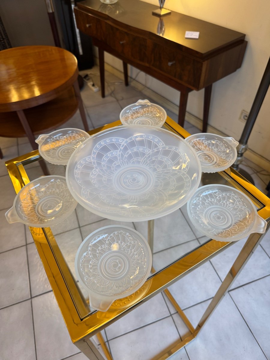 Set Of Opalescent Art Deco Cups (center Table) And Bowls J. Landier France (1930) -photo-3