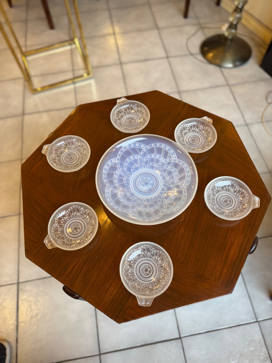 Set Of Opalescent Art Deco Cups (center Table) And Bowls J. Landier France (1930) -photo-4