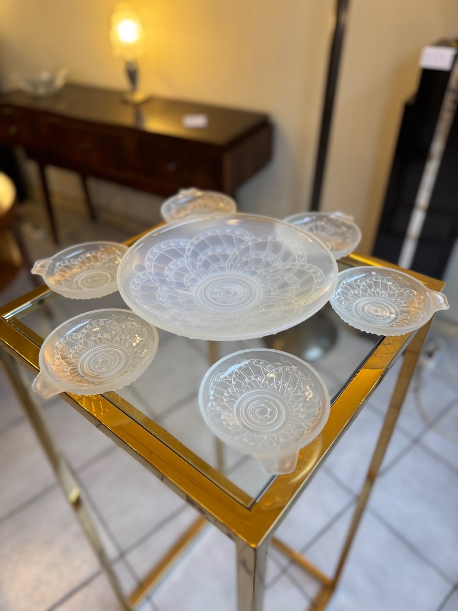 Set Of Opalescent Art Deco Cups (center Table) And Bowls J. Landier France (1930) -photo-1