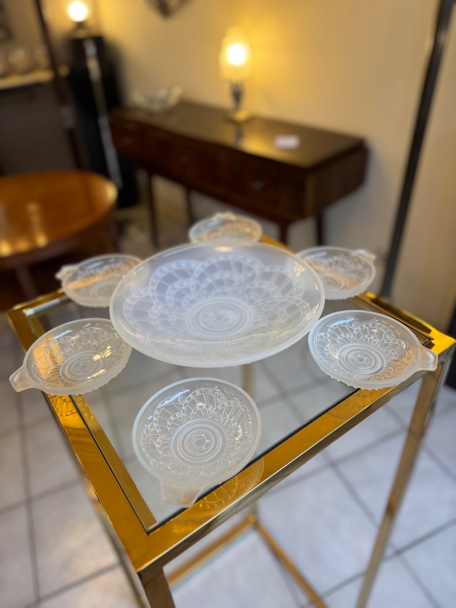 Set Of Opalescent Art Deco Cups (center Table) And Bowls J. Landier France (1930) -photo-2