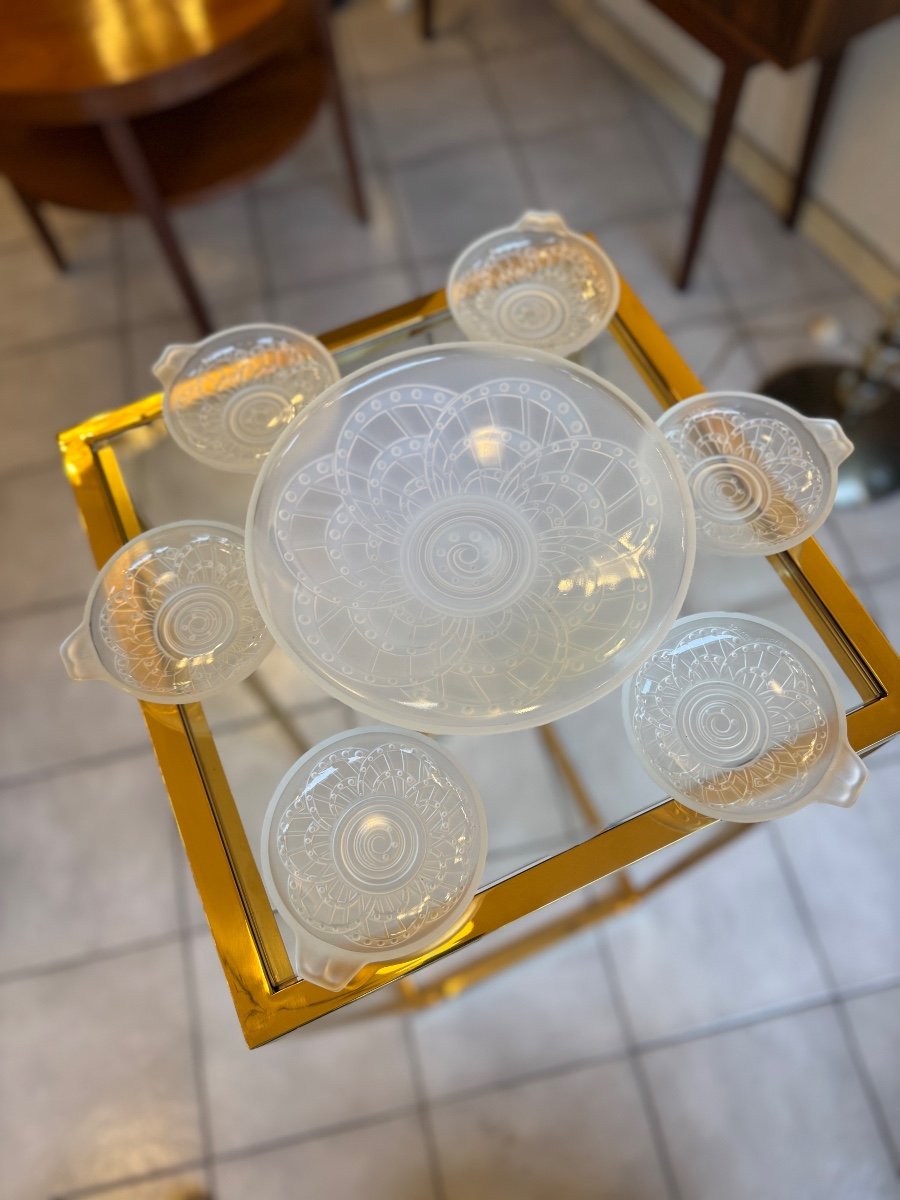 Set Of Opalescent Art Deco Cups (center Table) And Bowls J. Landier France (1930) -photo-3