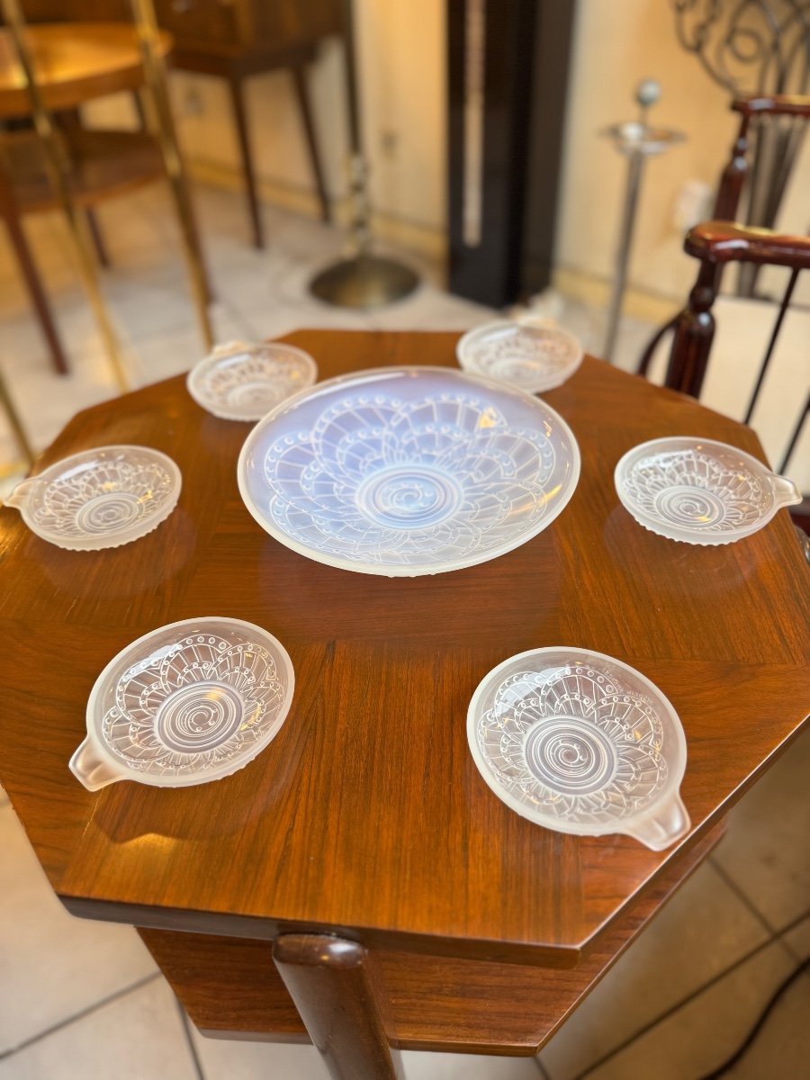 Set Of Opalescent Art Deco Cups (center Table) And Bowls J. Landier France (1930) -photo-4