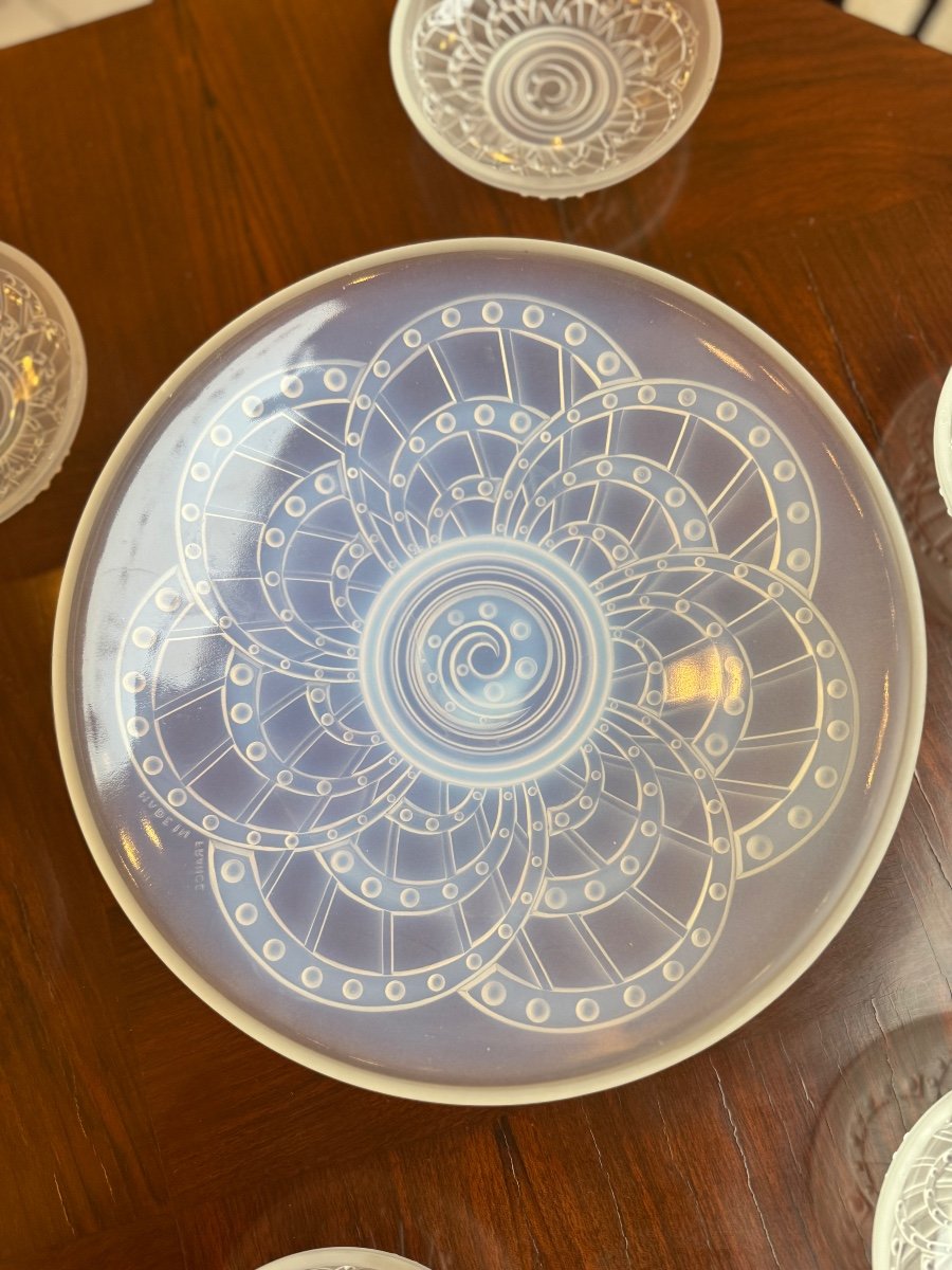 Set Of Opalescent Art Deco Cups (center Table) And Bowls J. Landier France (1930) -photo-5