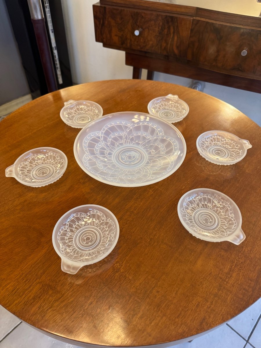 Set Of Opalescent Art Deco Cups (center Table) And Bowls J. Landier France (1930) -photo-8
