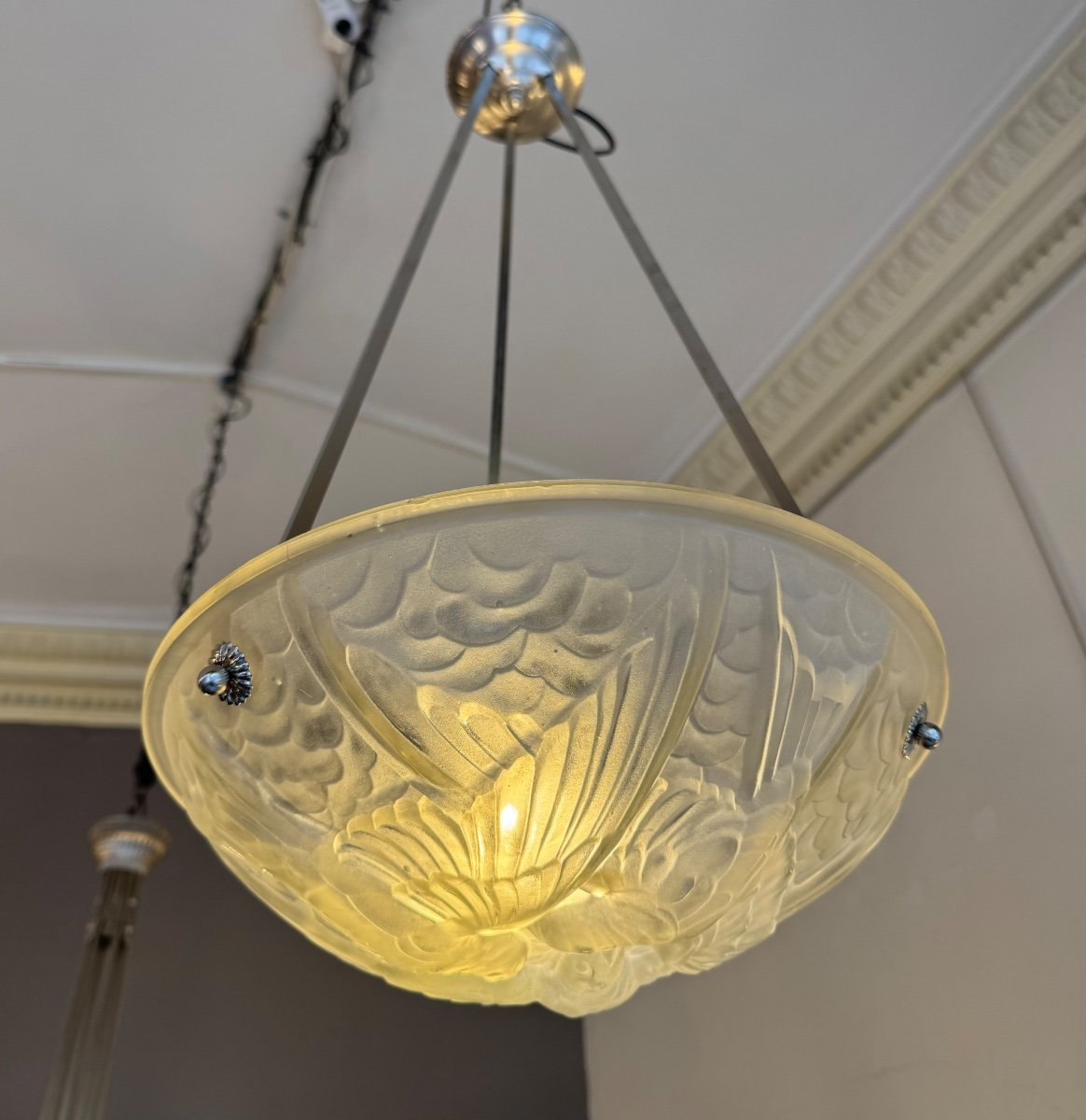 Art Deco Suspension / Ceiling Light Signed Noverdy France Deposited (art Deco Chandelier 1930) -photo-3