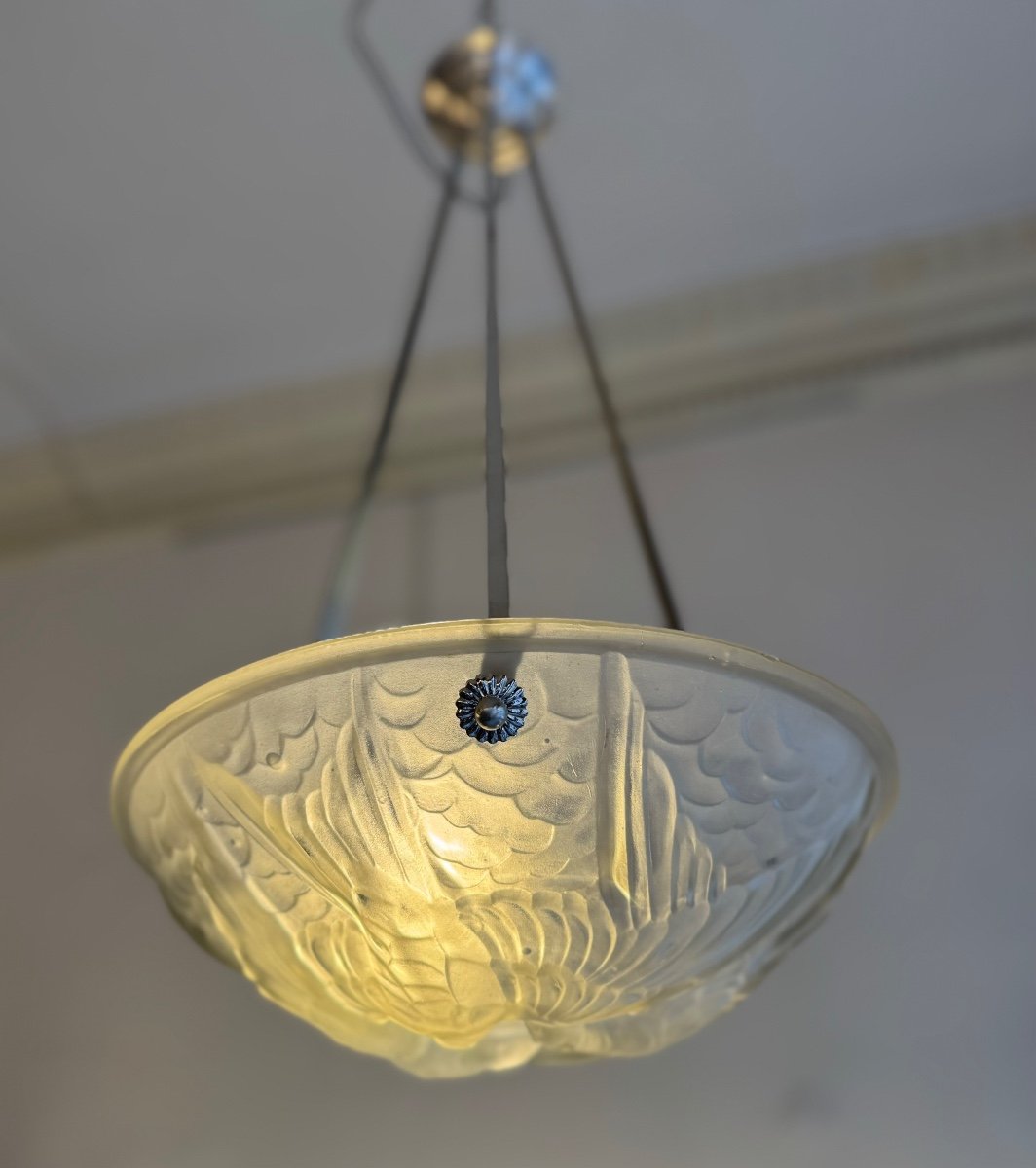 Art Deco Suspension / Ceiling Light Signed Noverdy France Deposited (art Deco Chandelier 1930) -photo-2