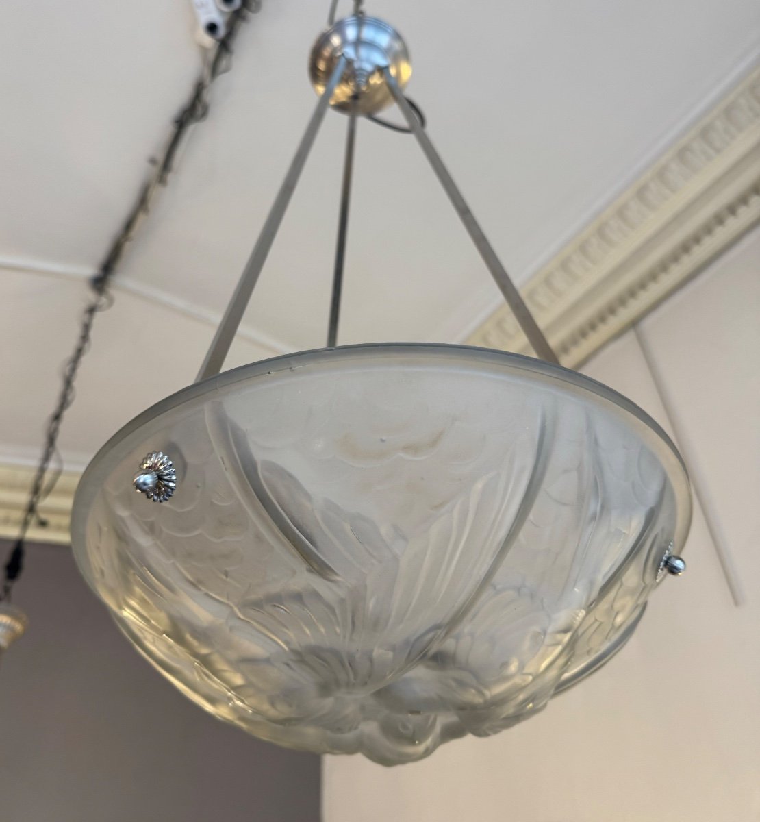 Art Deco Suspension / Ceiling Light Signed Noverdy France Deposited (art Deco Chandelier 1930) -photo-6