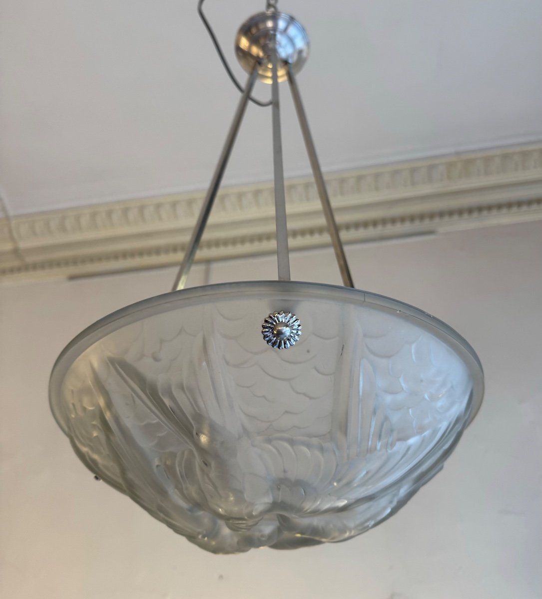 Art Deco Suspension / Ceiling Light Signed Noverdy France Deposited (art Deco Chandelier 1930) -photo-7