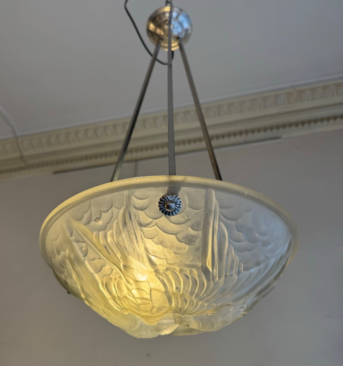 Art Deco Suspension / Ceiling Light Signed Noverdy France Deposited (art Deco Chandelier 1930)