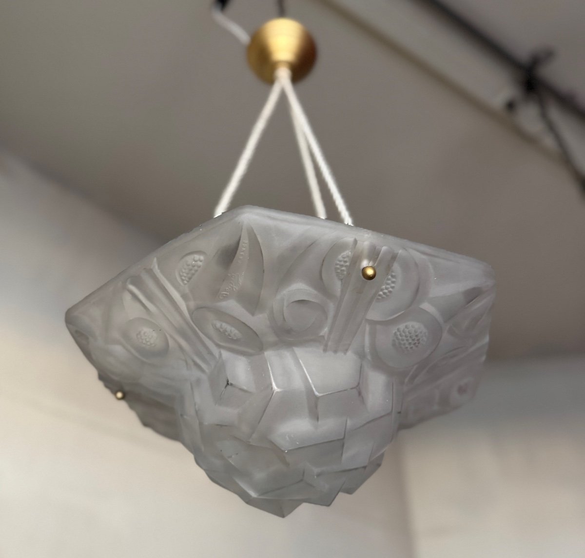 Art Deco Pendant Lamp Signed Degué France 593 / Cordelières (art Deco Chandeliers / Ceiling Light 1930 -photo-7