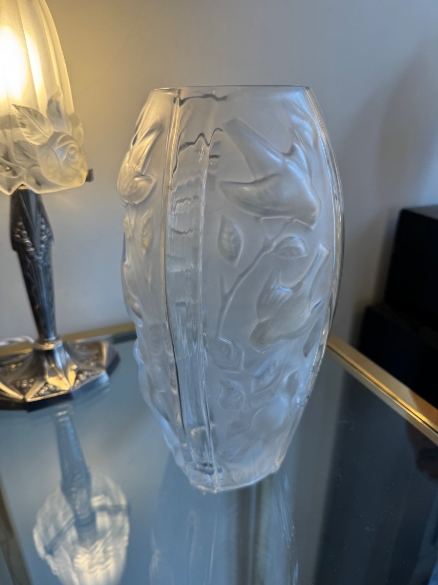 Art Deco Vase “with Birds” Degué (after) / Pressed Glass (art Deco Vases 1930) -photo-2