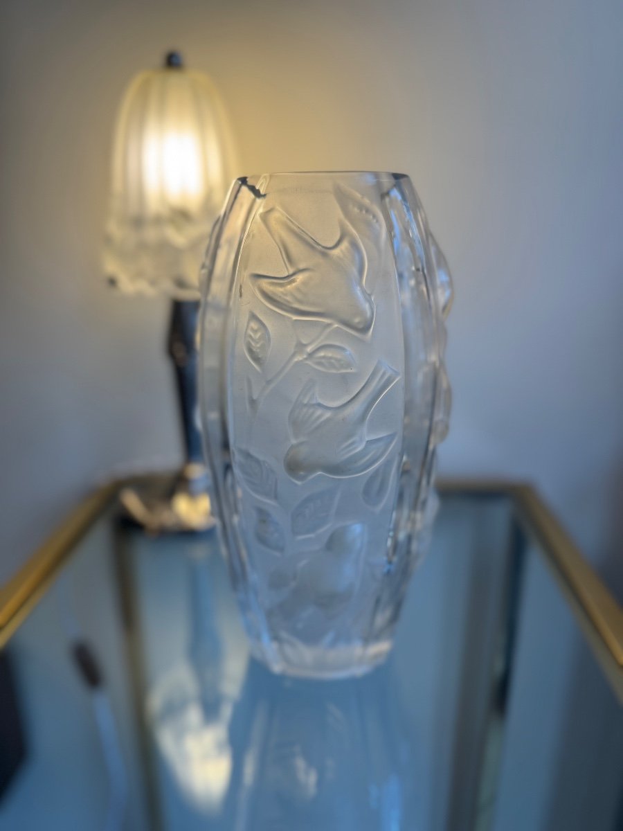 Art Deco Vase “with Birds” Degué (after) / Pressed Glass (art Deco Vases 1930) 
