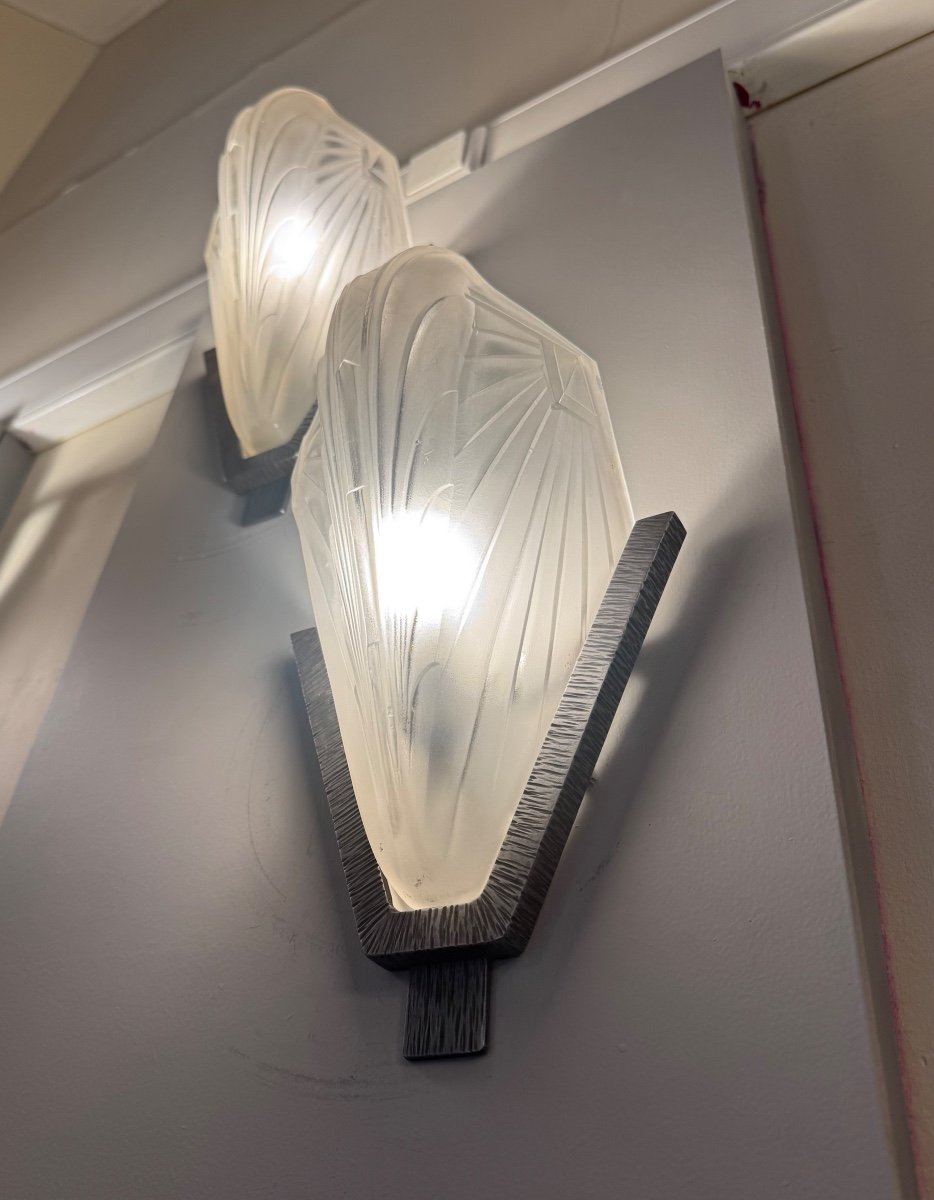 Pair Of Art Deco Wall Lights Jean Gauthier Signed Ejg 1043 France (art Deco Wall Light 1930) -photo-1