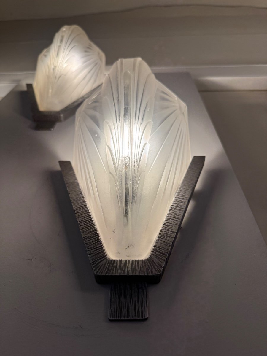 Pair Of Art Deco Wall Lights Jean Gauthier Signed Ejg 1043 France (art Deco Wall Light 1930) -photo-2