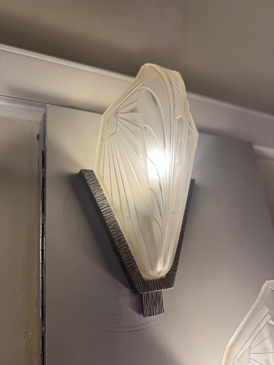 Pair Of Art Deco Wall Lights Jean Gauthier Signed Ejg 1043 France (art Deco Wall Light 1930) -photo-3
