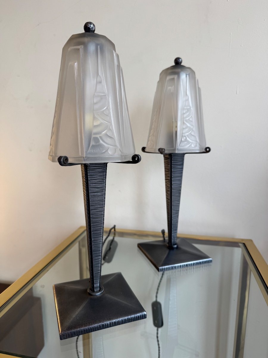 Pair Of Art Deco Lamps Signed Schneider (art Deco Lamp / Desk / Night Lights 1930 Charles-photo-6