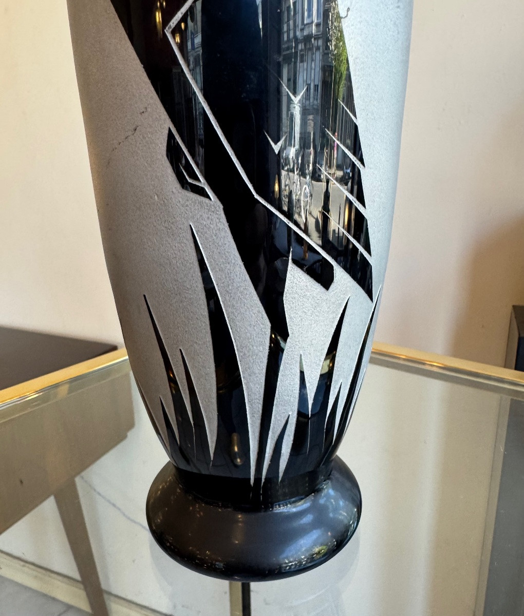 Paul Heller Art Decor Vase / Artver “with Storks” / Hyalite Glass (art Deco 1930) -photo-5