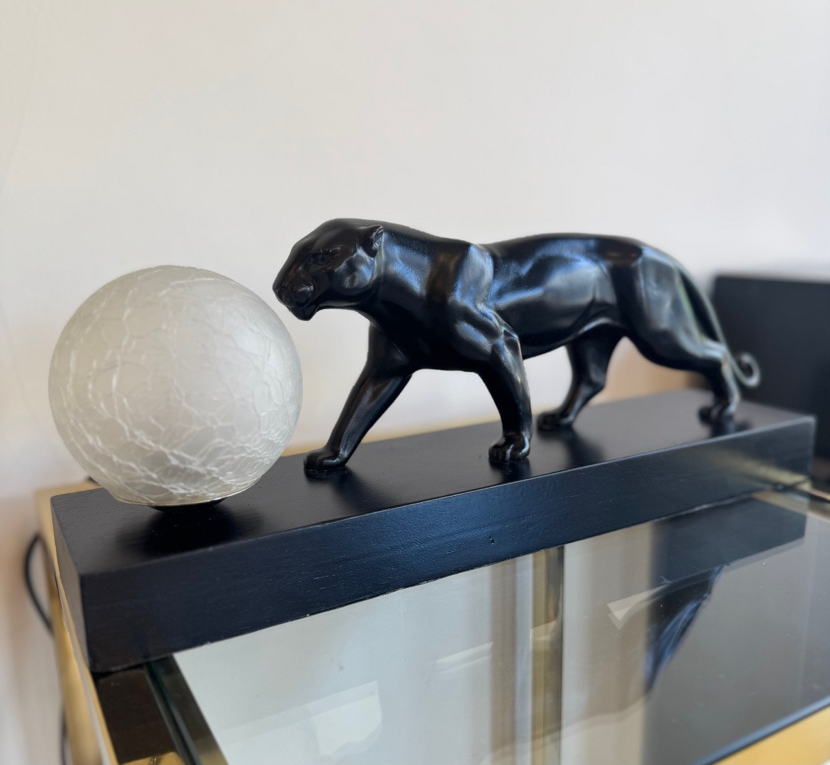 Art Deco Lamp / Spelter “panther On The March” With Black Patina (art Deco Lamps 1930) -photo-6