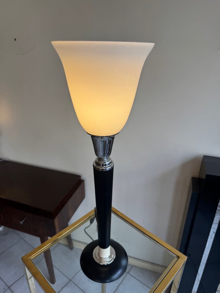 Mazda Modernist Art Deco Lamp With Ivory And Chrome Metal Ring (art Deco Lamps 1930) -photo-4