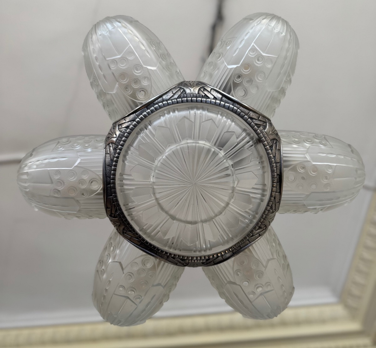 Exceptional Art Deco Chandelier Georges Leleu Numbered “lr 2220” / 7 Plates (art Deco 1930)-photo-5