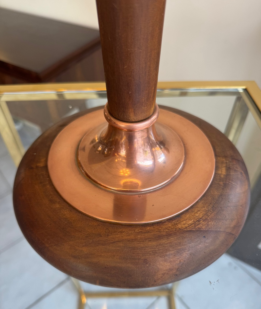 Large Mazda Art Deco Lamp In White Opaline, Walnut And Copper (1930s Art Deco Lamps) -photo-2