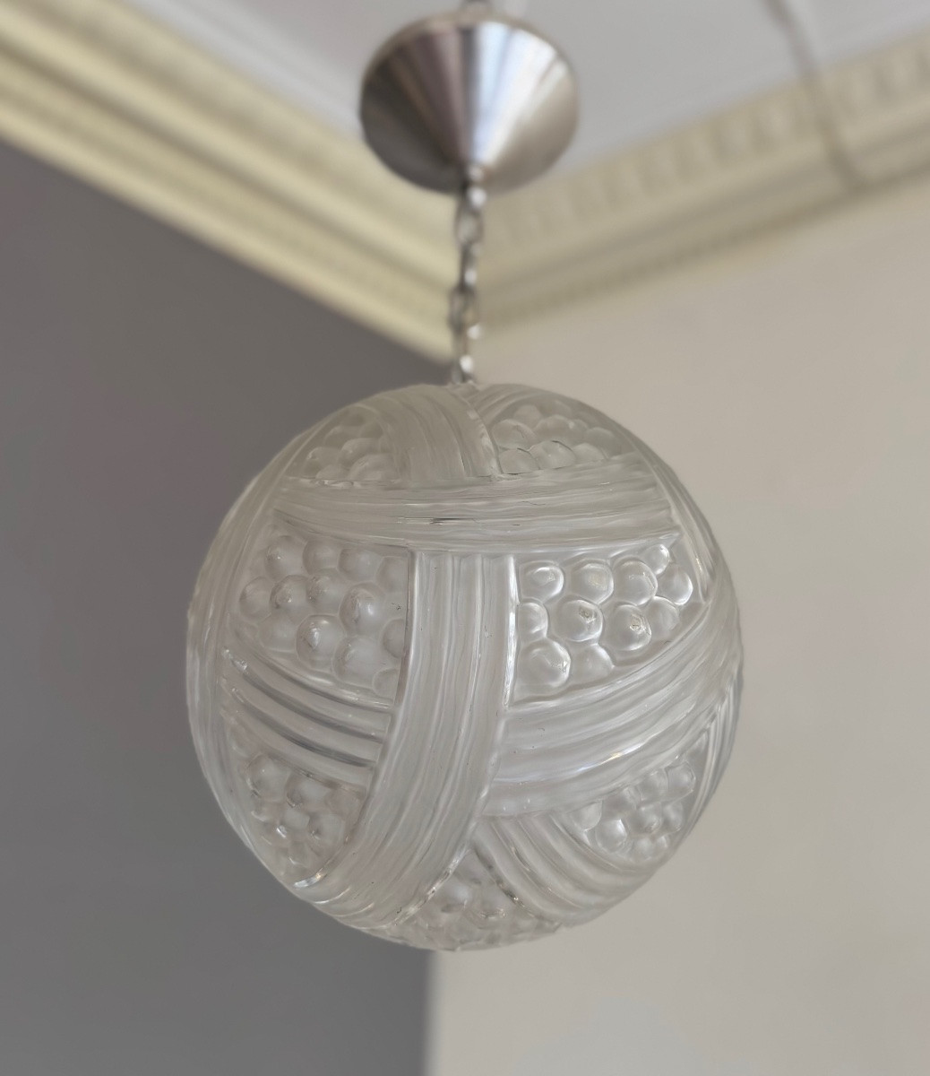 Suspension / Plafonnier Art Déco Hettier & Vincent «  Boule aux Turbans »  lustre art deco 1930-photo-7