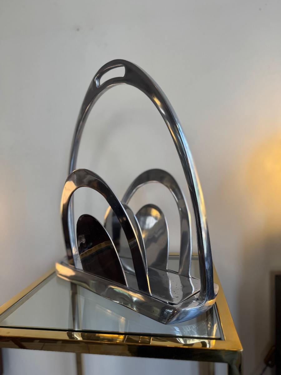 Art Deco Style Newspaper Rack - Magazine Rack In Chromed Metal / 1970 Production (art Deco) -photo-2