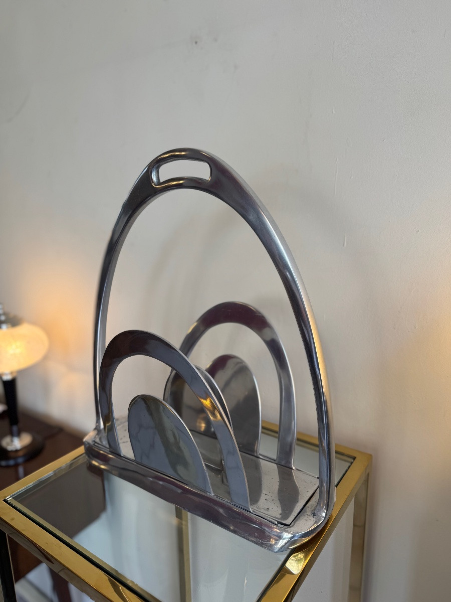 Art Deco Style Newspaper Rack - Magazine Rack In Chromed Metal / 1970 Production (art Deco) -photo-8