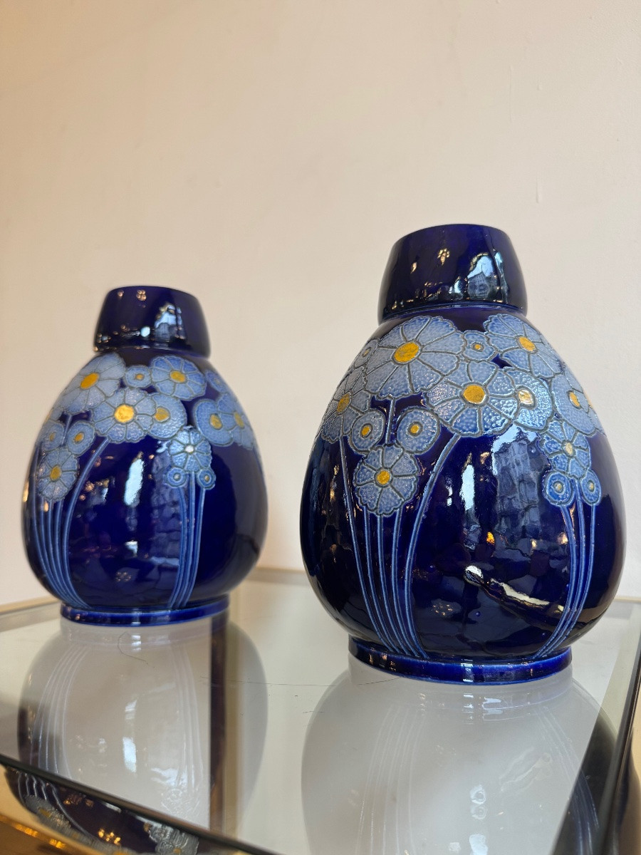 Paire de vases Art Déco en Grès d’Alsace signés Hubert Krumeich - Remmy ( vase art deco 1930 ) -photo-2